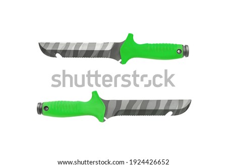 Diving knife with yellow handle isolate on white background