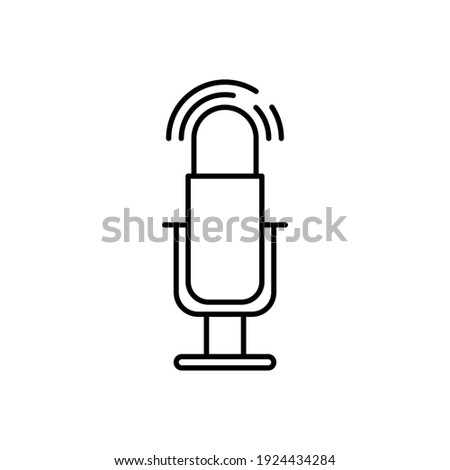 black linear microphone icon. concept of privacy voice conversation, music forum, webcast record, online training, entertainment social media, show. modern web design sign isolated on white background