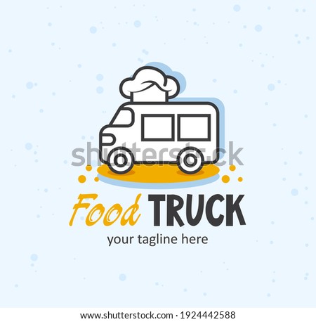 Food truck creative logo. Truck with a chef hat funny concept.