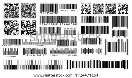 Bar code. Product barcodes and QR codes for digital laser scanning on packaging. Isolated vector template. Illustration code product sticker, label bar line for scanner information