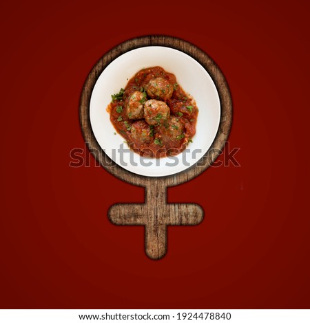 Meatball on woman symbol, Happy Women Day, International women's day, world women's day, 8 march,  