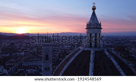 Sunset in Florence shooted by drone up to Florence chatedral