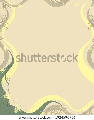 Yellow and green grunge floral background for use in invitations and greetings. Decorative frame border design.