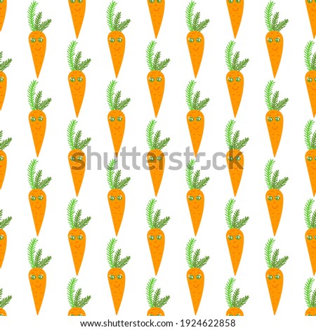 Seamless pattern with the funny carrot vegetables with eyes and smile. Vector illustration in cartoon style.