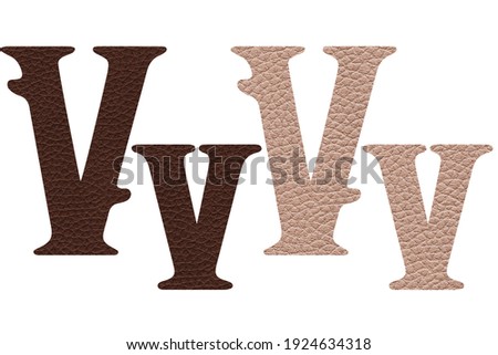 Western retro Latin ABC. Classic elements with leather texture on white background. Letter V