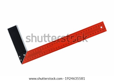 Iron ruler with angle bar, set square, isolated on a white background