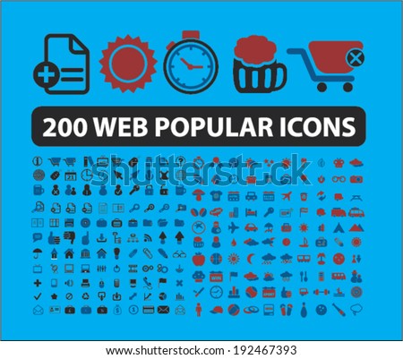 200 web popular icons, signs set, vector