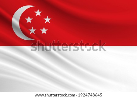 Flag of Singapore. Fabric texture of the flag of Singapore.