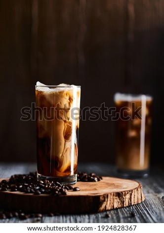 Iced Coffee, Creamer, Coffee Beans, wood, brown, dark, light, morning, 