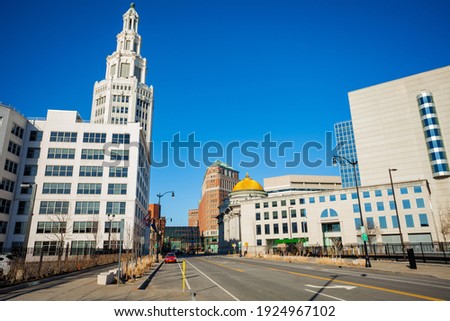 Main street towards downtown view and Electric tower in Buffalo, New York, USA