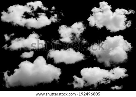 Set of isolated clouds over black. Design elements 