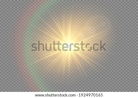 Star burst with brilliance, glow bright star, yellow glowing light burst on a transparent background, golden light effect, flare of sunshine with rays, yellow sun rays, vector illustration, eps 10