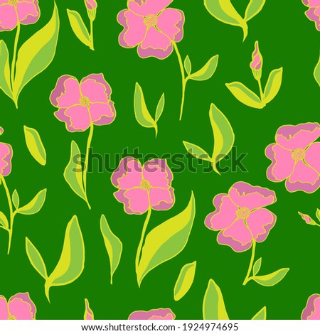 vector seamless pattern flower buds with leaves. Botanical illustration for flyers, fabrics, textiles, wallpaper, background, paper, invitation, spring and summer cards