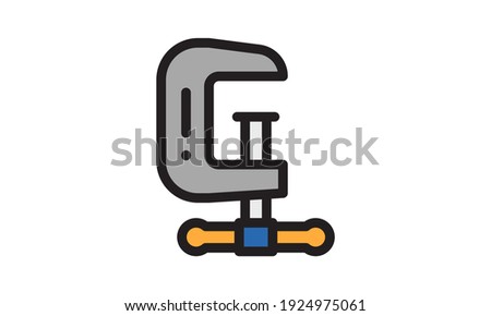 C-clamp icon vector, filled flat sign, outline pictogram isolated on white. Symbol, logo illustration. Pixel perfect	