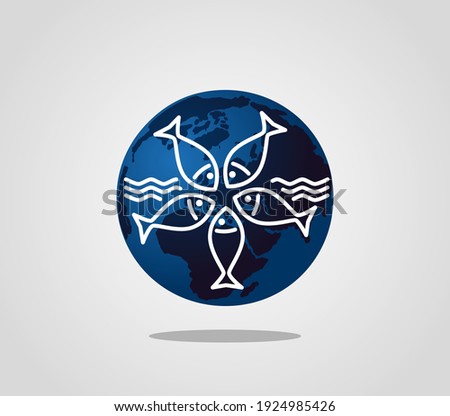 Logo composed of the globe and the figures of fish inscribed in it arranged in a circle