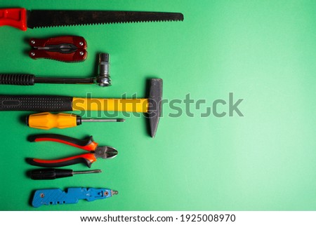 Photo set of different tools for engineering and repairing concept