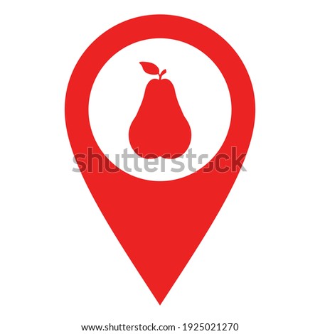 Pear and location pin on white