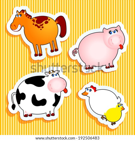 Farm animals, illustration in cartoon style. Vector