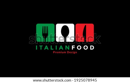 flags color Italy with food spoon fork knife logo design vector icon symbol illustration Royalty-Free Stock Photo #1925078945