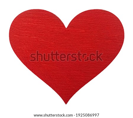 Wooden red painted heart isolated on white background. 