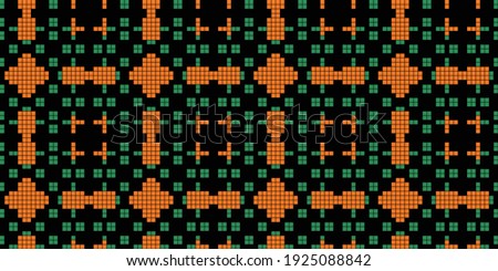 Pixel art 8 bit background Seamless Pattern, colors:  Black , SeaGreen, DarkOrange
