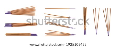 Set with aromatic incense sticks on white background. Banner design Royalty-Free Stock Photo #1925108435
