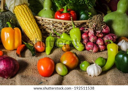 still life  Vegetables, Herbs and Fruit as ingredients in cooking.
