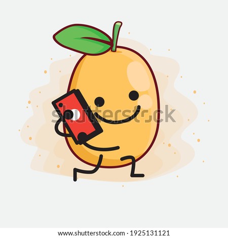 Vector Illustration of Kumquat Fruit Character with cute face, simple hands and leg line art on Isolated Background. Flat cartoon doodle style.