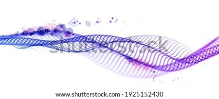 Abstract wave flow of runny dotted particles vector abstract background, technology and science big data flow, nanotechnology, 3D airy light mixed dots array motion.