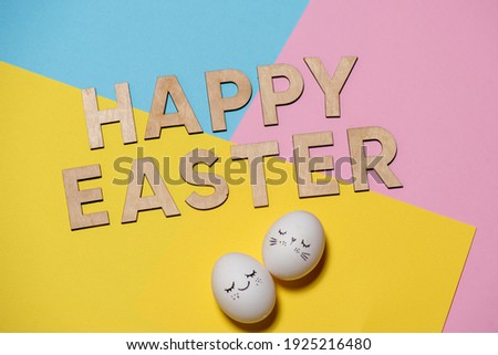 Happy Easter banner lettering. Holiday postcard template.