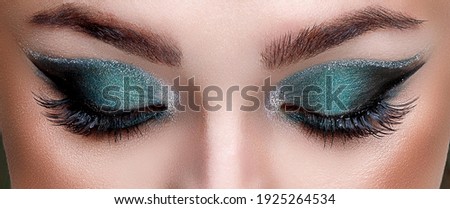 Close-up view of the eyes of a young girl with beautiful makeup Royalty-Free Stock Photo #1925264534