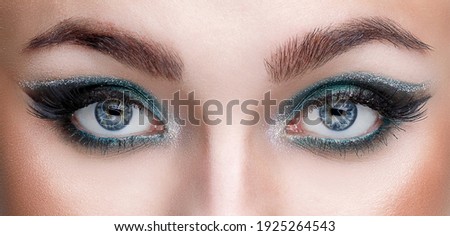 Close-up view of the eyes of a young girl with beautiful makeup Royalty-Free Stock Photo #1925264543