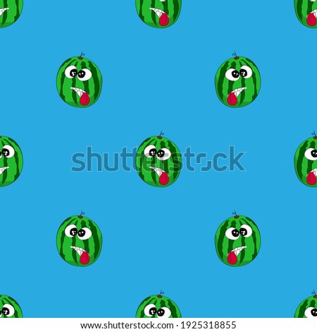 Vector illustration. Funny watermelon isolated on a blue background. Seamless pattern.