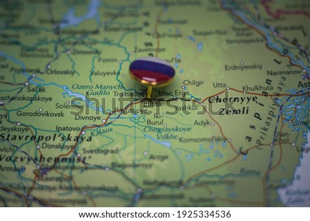 Elista pinned on a map with the flag of Russia