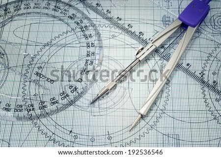 drawing, protractor and compasses