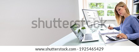 Professional Tax Accountant Using E Invoice Finance Software Royalty-Free Stock Photo #1925465429