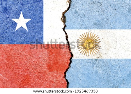 Chile VS Argentina national flags on broken wall with cracks background, abstract Chile Argentine politics economy relationship friendship conflicts concept wallpaper
