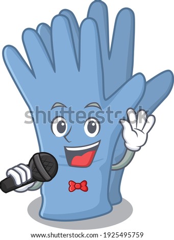 cartoon character of medical gloves sing a song with a microphone