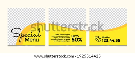 Set of Editable minimal square food banner template. Suitable for social media post and web internet ads. Vector illustration with photo college