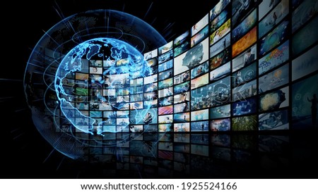 Visual contents concept. Social networking service. Streaming video. communication network. 3D illustration. Royalty-Free Stock Photo #1925524166