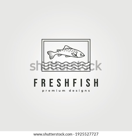 fish line icon logo vector design, fish jump and water symbol illustration design