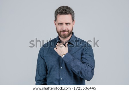 Casual appearance without having to don a tie. Bearded man wear shirt grey background. Wearing smart casual. Trendy menswear. Mens fashion. Keep calm and try our outfit.