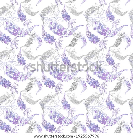 Seamless lilac color pattern , lilac flowers and leaves on a green background, spring pattern. seamless texture