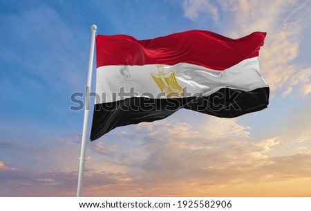 Large flag of Egypt waving in the wind Royalty-Free Stock Photo #1925582906