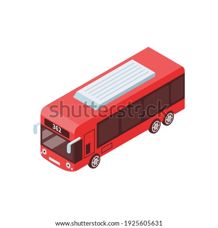 Isometric industrial city composition with isolated image of red bus vector illustration