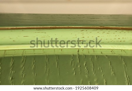 decorative green facade of the kitchen with bark beetle texture. background template for wood product website.