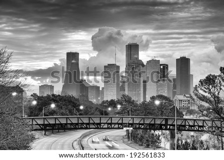 Downtown Houston Skyline in Black and White