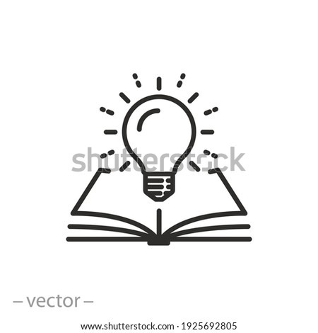 open book with lightbulb, concept new knowledge, understanding wisdom in study, creative idea, thin line symbol on white background - editable stroke vector illustration Royalty-Free Stock Photo #1925692805