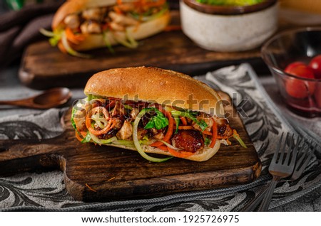 Delicious tender chicken with onion and vegetable Royalty-Free Stock Photo #1925726975