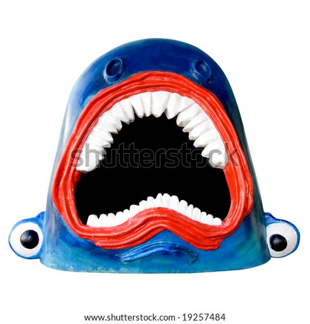 Funny and dangerous shark / whale with a white background template